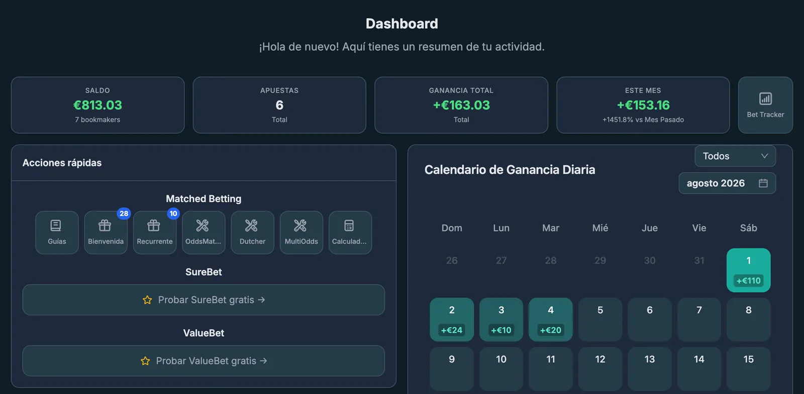 NinjaBet dashboard